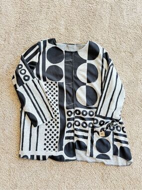 Abstract Geometric Black & Cream Women’s Blouse